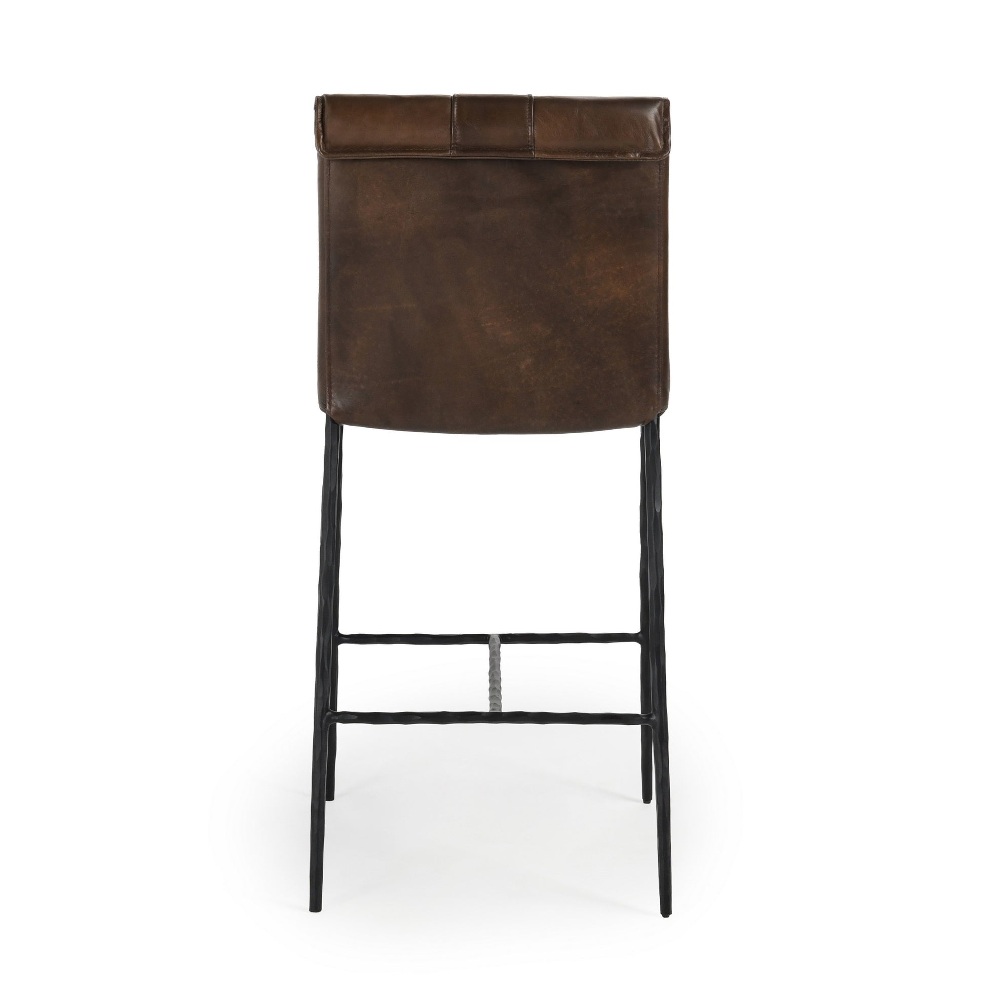 Iva 27 Inch Counter Stool Chair Rolled Back Iron Dark Brown Leather By Casagear Home BM299280