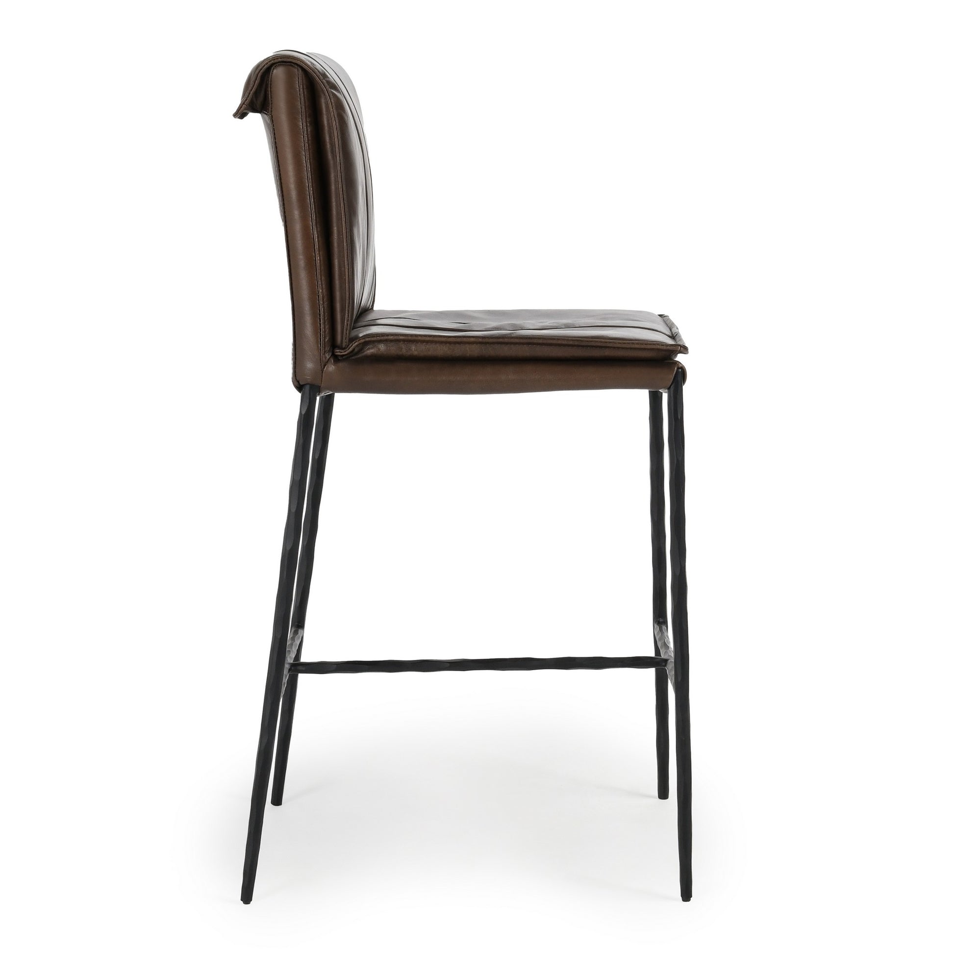 Iva 27 Inch Counter Stool Chair Rolled Back Iron Dark Brown Leather By Casagear Home BM299280