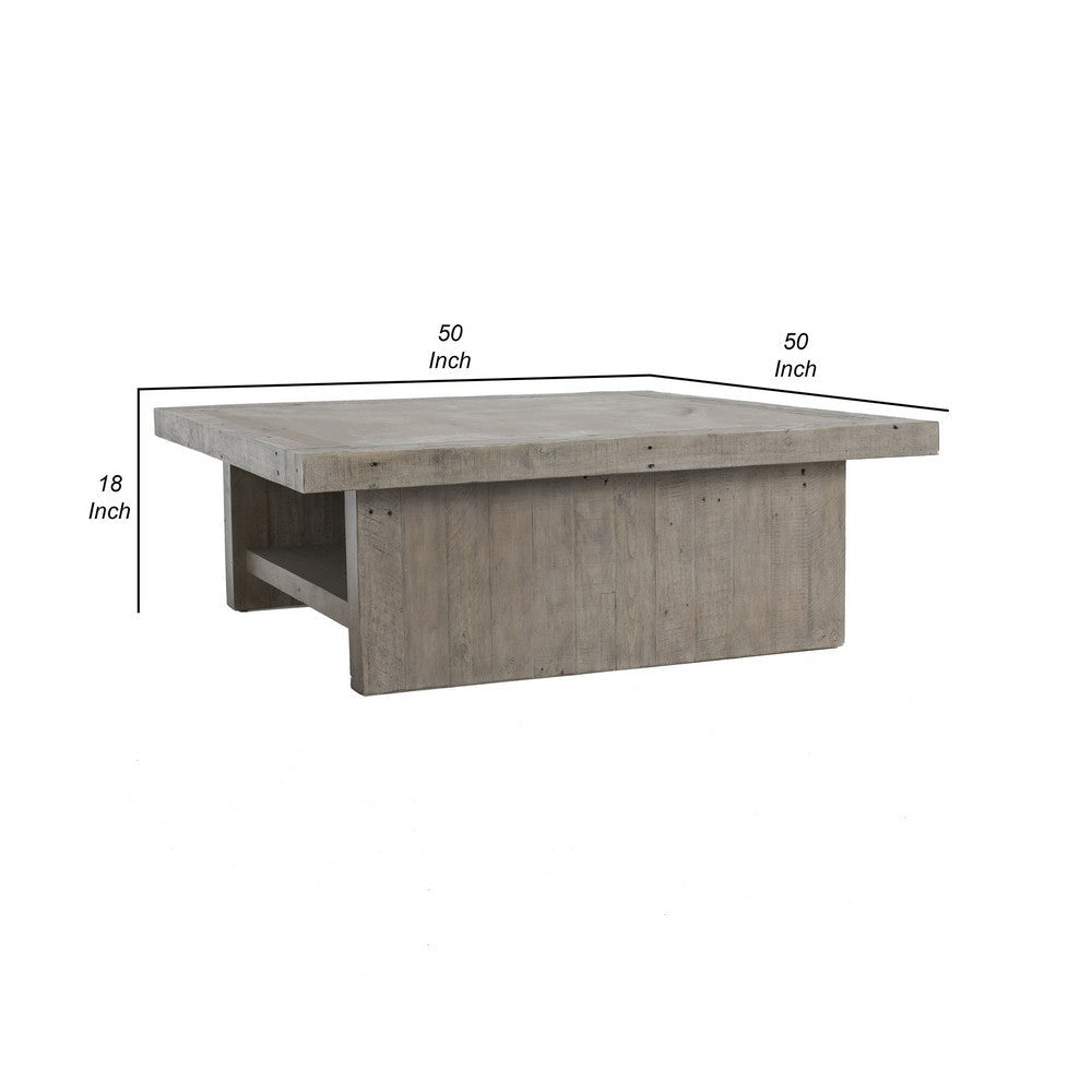 50 Inch Square Coffee Table Concrete Laminated Surface Distressed Gray By Casagear Home BM299289