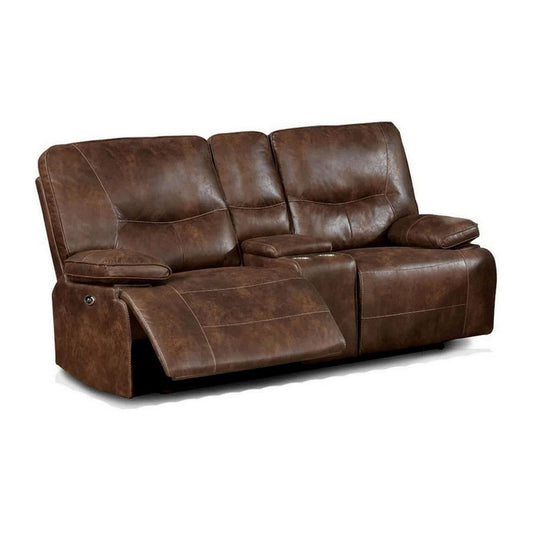 Heli 79 Inch Power Reclining Loveseat, Pull Tab Footrest, USB Port, Brown  By Casagear Home