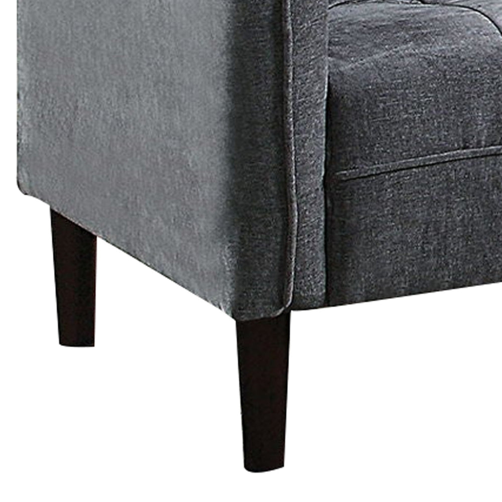 Hak 76 Inch Sofa with Rounded Curved Arms Biscuit Tufting Wood Legs Gray By Casagear Home BM299620