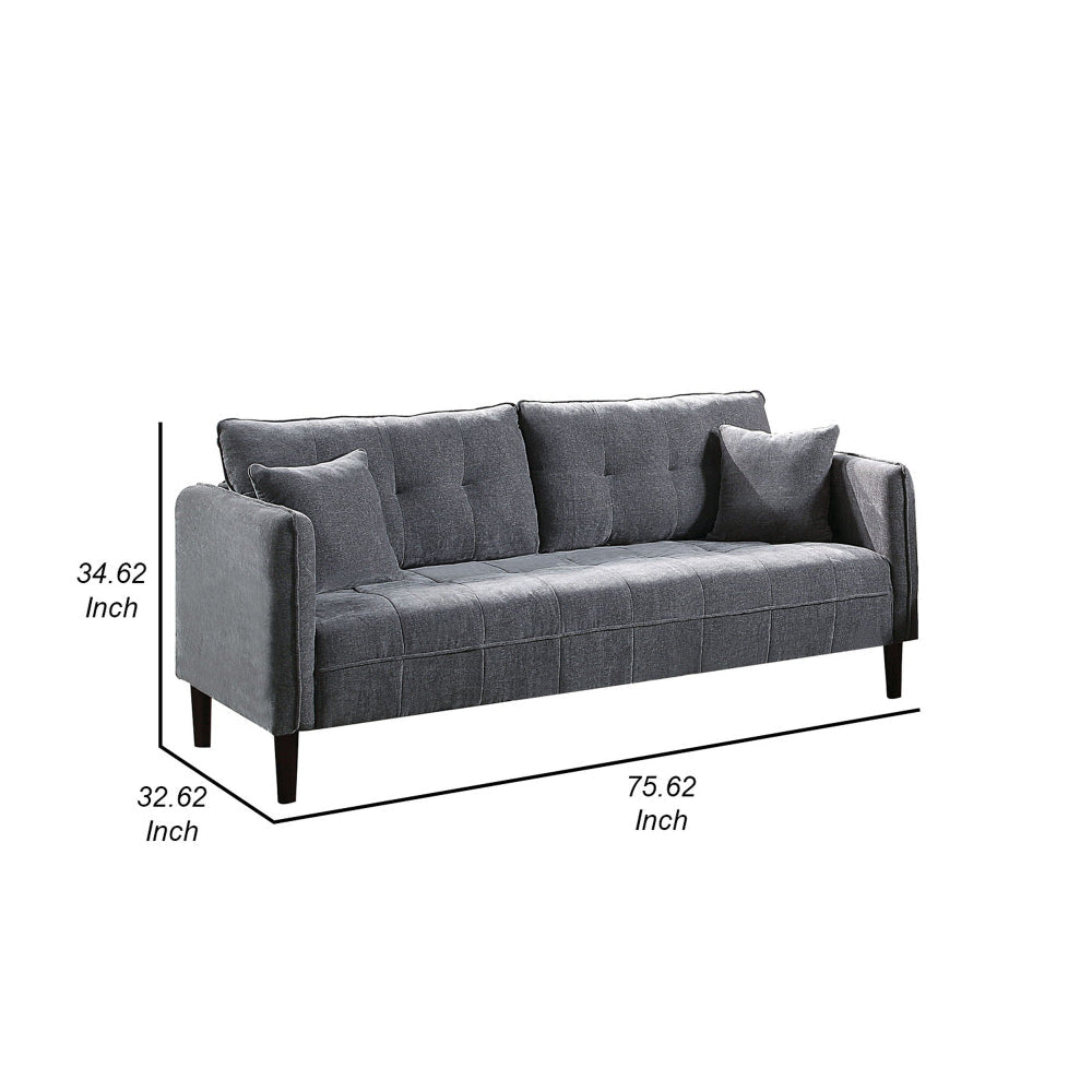 Hak 76 Inch Sofa with Rounded Curved Arms Biscuit Tufting Wood Legs Gray By Casagear Home BM299620