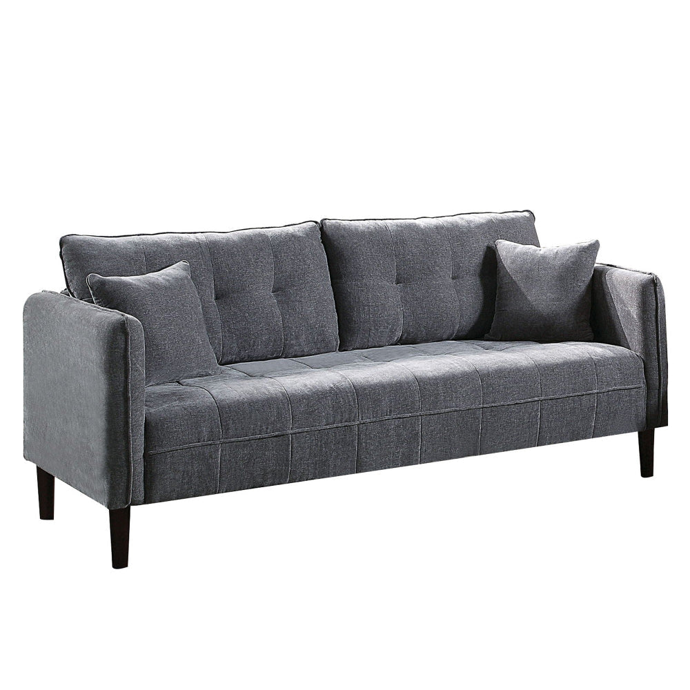 Hak 76 Inch Sofa with Rounded Curved Arms, Biscuit Tufting, Wood Legs, Gray By Casagear Home