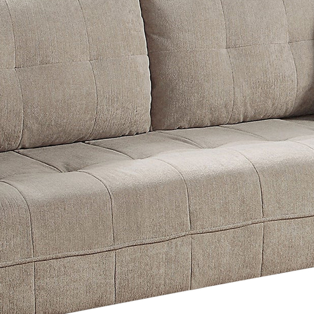 Hak 76 Inch Sofa with Rounded Curved Arms Biscuit Tufting Wood Legs Taupe By Casagear Home BM299623