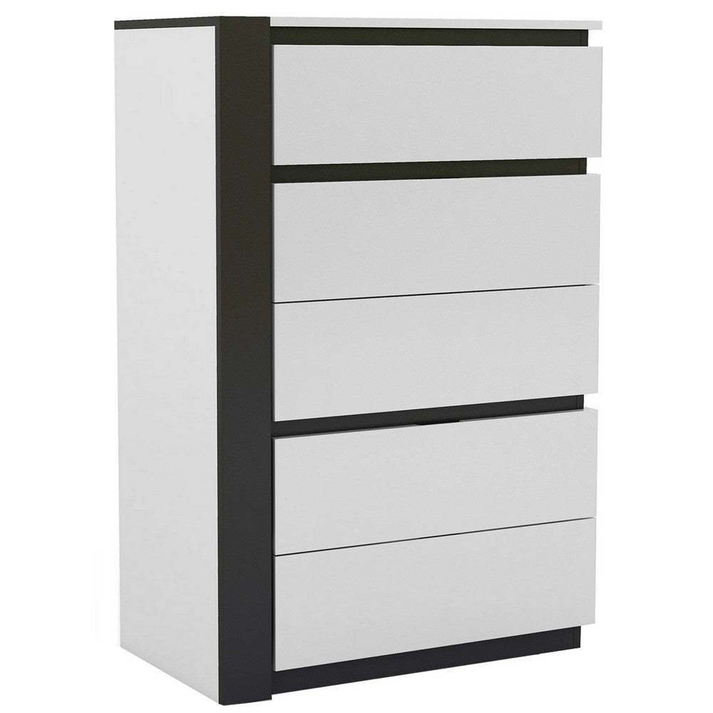 Nav 48 Inch Tall Dresser Chest with 5 Drawers, Concealed Handles, White By Casagear Home