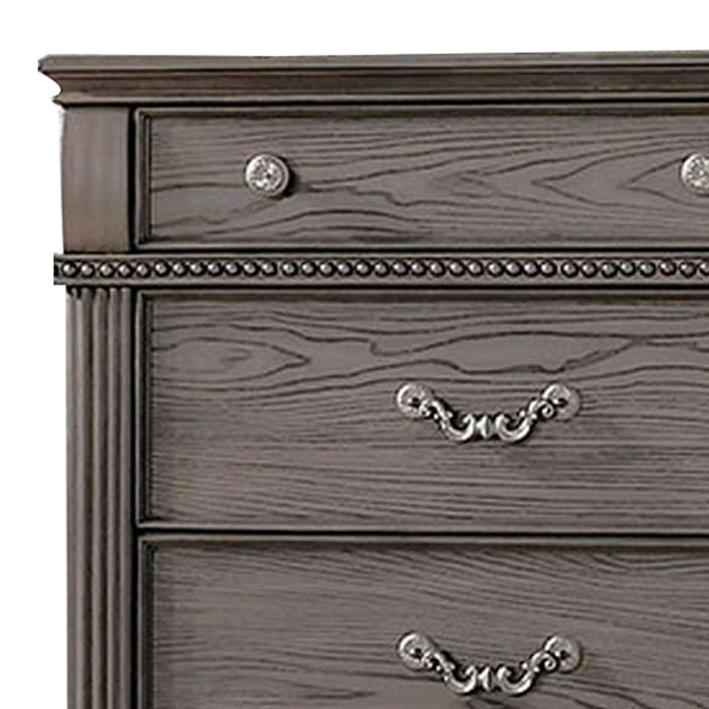 Akia 53 Inch 5 Drawer Tall Dresser Chest Round Metal Knobs Smooth Gray By Casagear Home BM299935