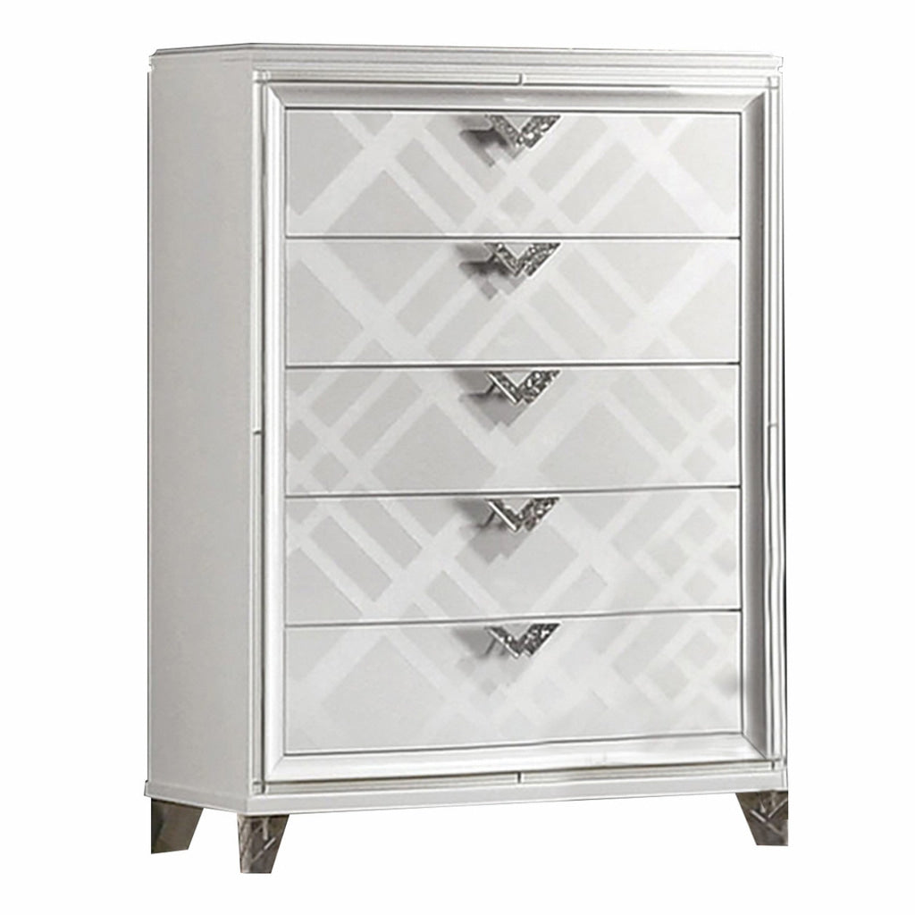 Beli 54 Inch 5 Drawer Tall Dresser Chest, Carved Acrylic Feet, Crisp White By Casagear Home