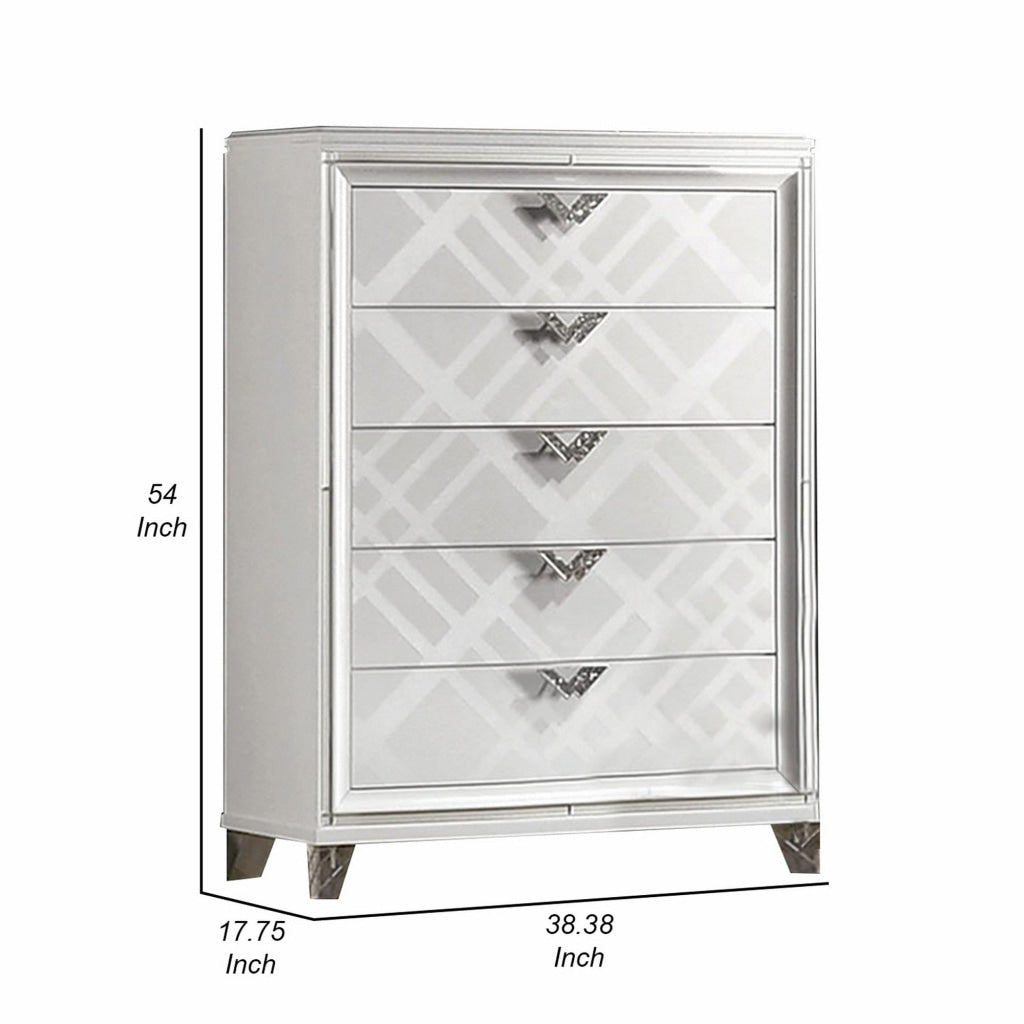 Beli 54 Inch 5 Drawer Tall Dresser Chest Carved Acrylic Feet Crisp White By Casagear Home BM299941