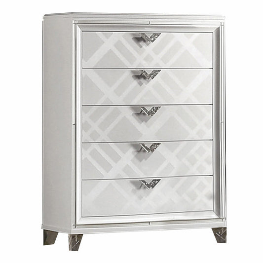 Beli 54 Inch 5 Drawer Tall Dresser Chest, Carved Acrylic Feet, Crisp White By Casagear Home