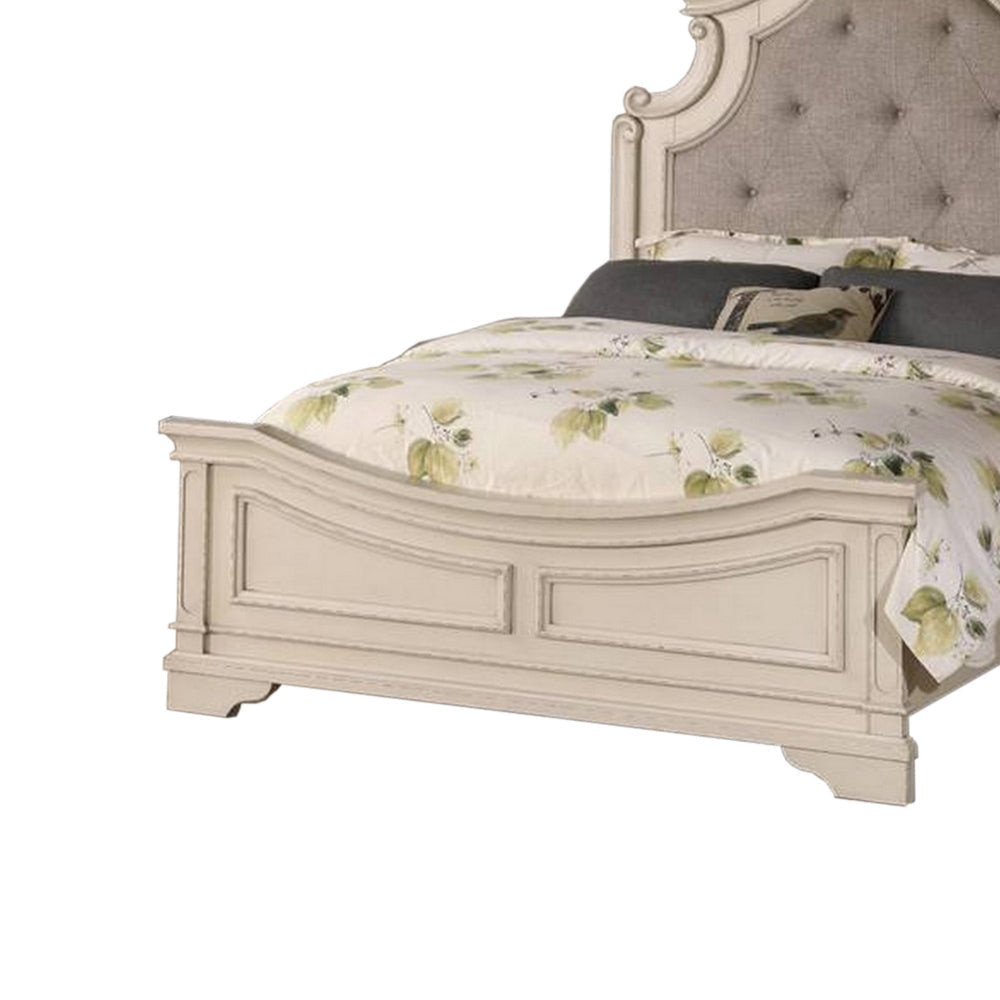 Lupe King Size Bed Gray Upholstered Scalloped Frame Antique White Finish By Casagear Home BM300171