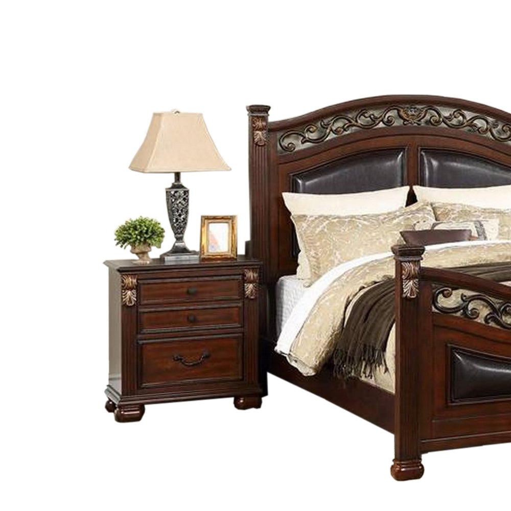 Miri California King Bed Carved Leaf Details Reeded Pilasters Oak Brown By Casagear Home BM300175