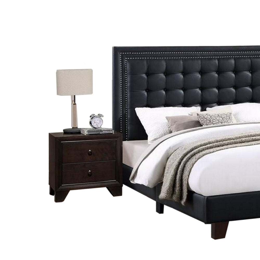 Vea Platform California King Bed Tufted Upholstery Black Faux Leather By Casagear Home BM300182