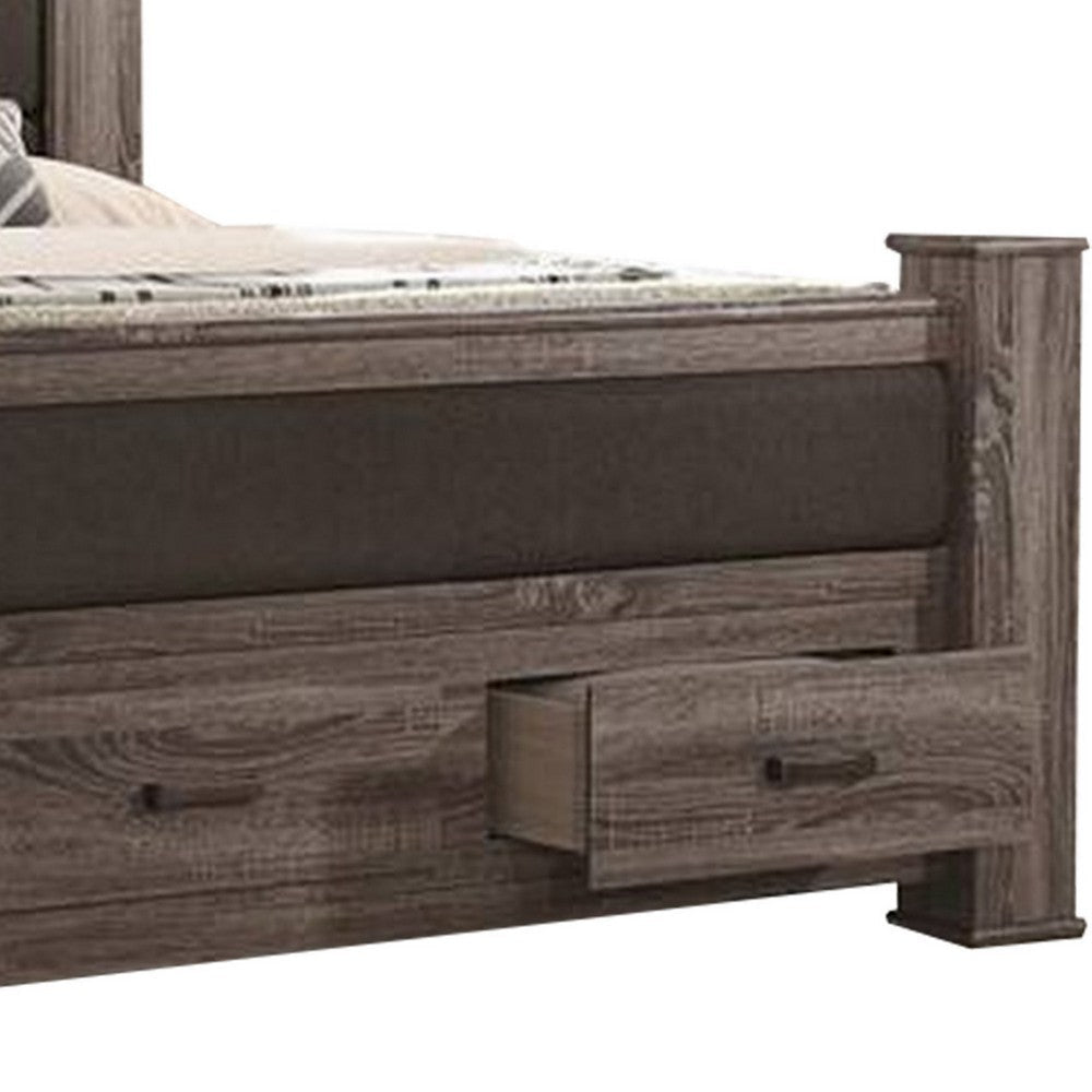 Fort Wood California King Bed with 2 Drawers Upholstered Panel Oak Gray By Casagear Home BM300199