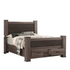 Fort Wood California King Bed with 2 Drawers, Upholstered Panel, Oak Gray By Casagear Home