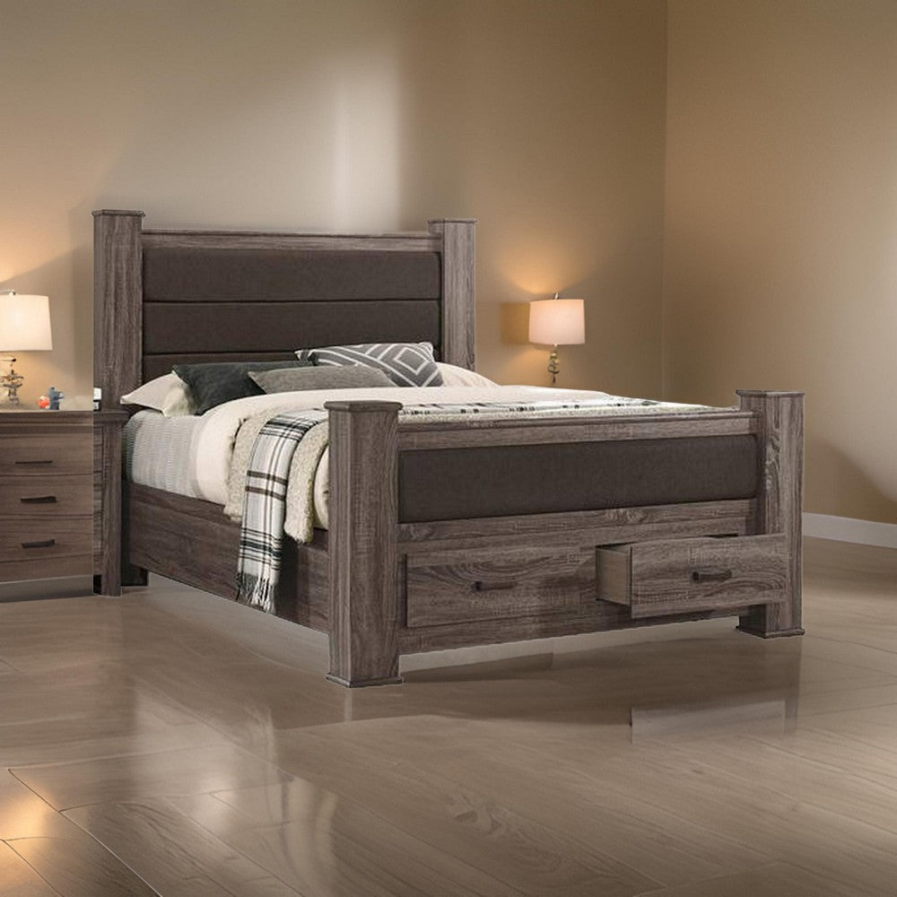 Fort Wood California King Bed with 2 Drawers Upholstered Panel Oak Gray By Casagear Home BM300199