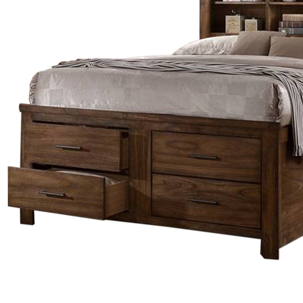 Tiva Wood California King Bed 6 Drawers Book Case Frame Distressed Oak By Casagear Home BM300202