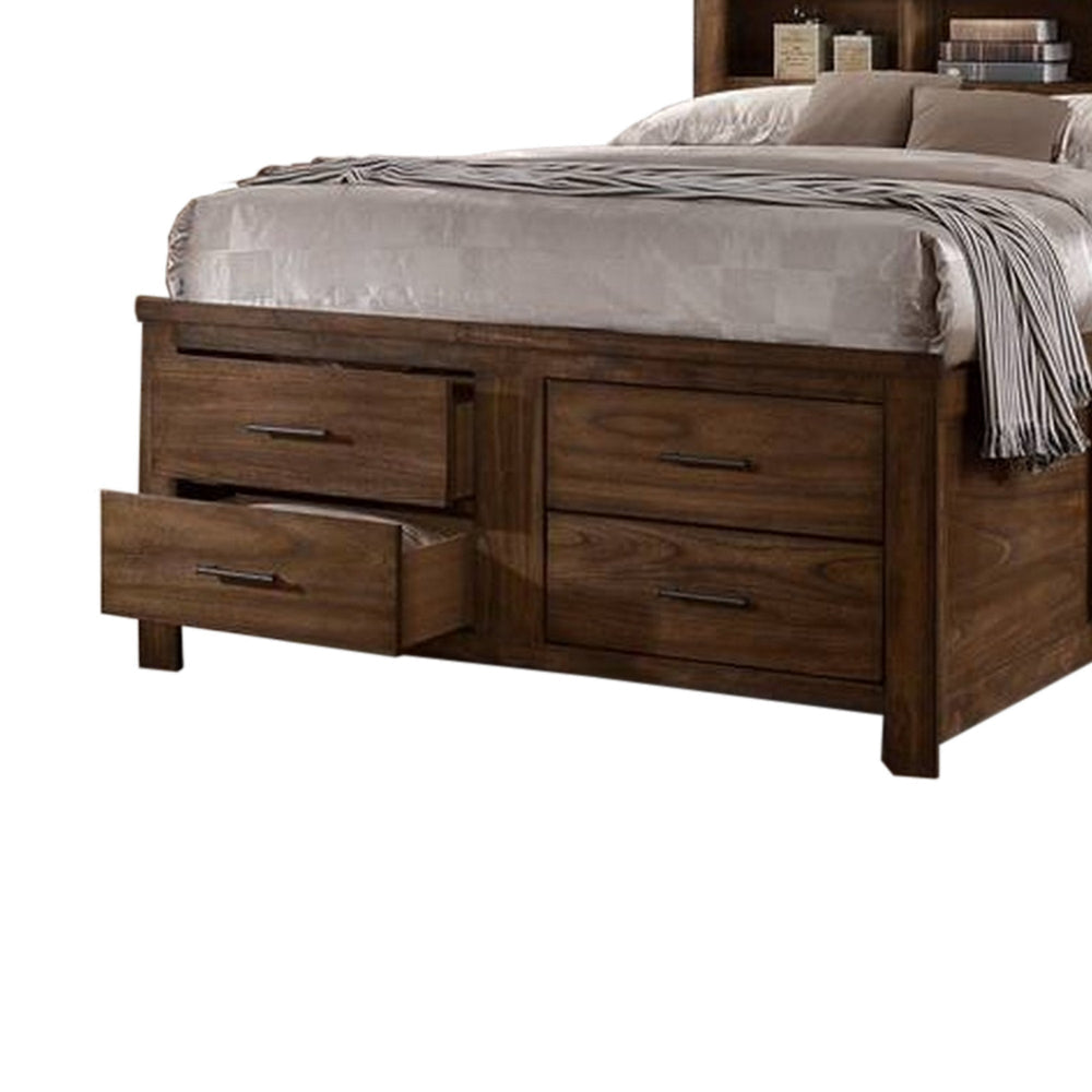 Tiva Wood King Size Bed 6 Drawers Book Case Frame Distressed Oak Brown By Casagear Home BM300203