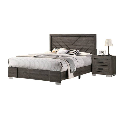 Lola Classic King Size Bed, Wood Grain, Strong Block Legs, Taupe Brown By Casagear Home