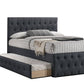 Nek Wood Twin Size Upholstered Bed with Trundle Tufted Charcoal Burlap By Casagear Home BM300230