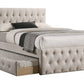 Nek Wood Twin Size Upholstered Bed with Trundle Tufted Taupe Burlap Frame By Casagear Home BM300242