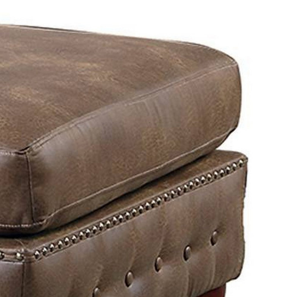 Simi 34 Inch Square Ottoman Handcrafted Legs Brown Vegan Faux Leather By Casagear Home BM300277