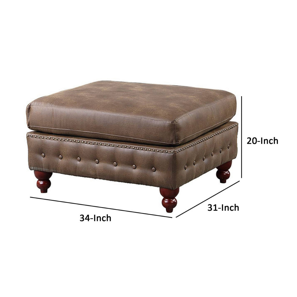 Simi 34 Inch Square Ottoman Handcrafted Legs Brown Vegan Faux Leather By Casagear Home BM300277