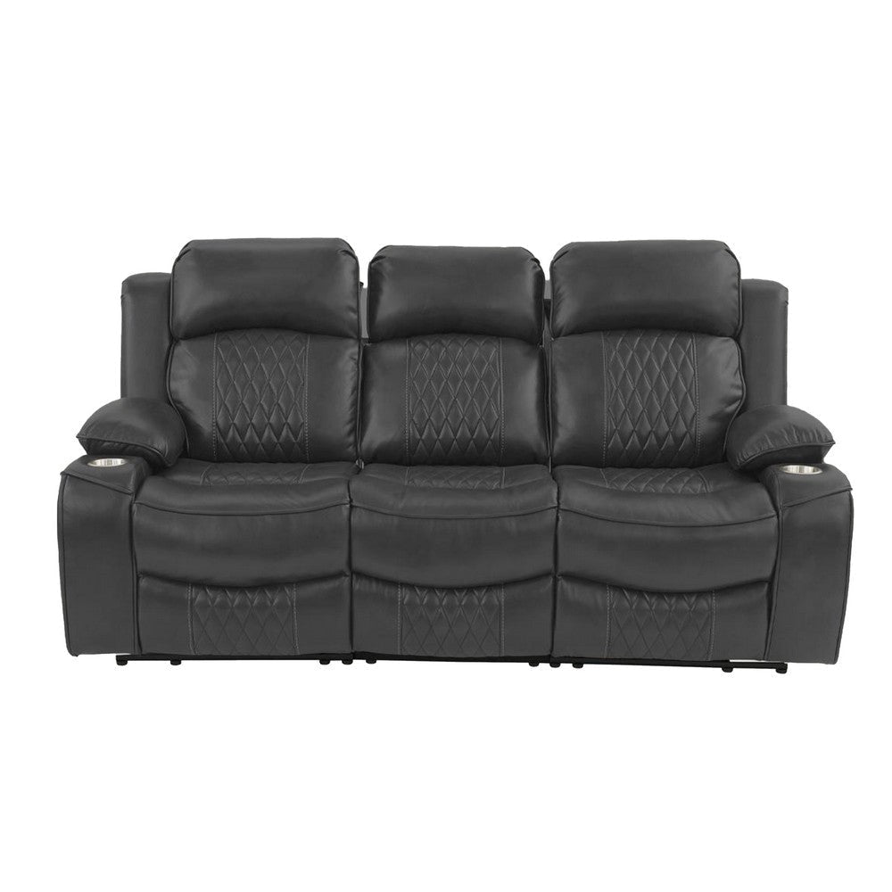 Seda 80 Inch Power Reclining Sofa USB Port Charcoal Vegan Faux Leather By Casagear Home BM300318