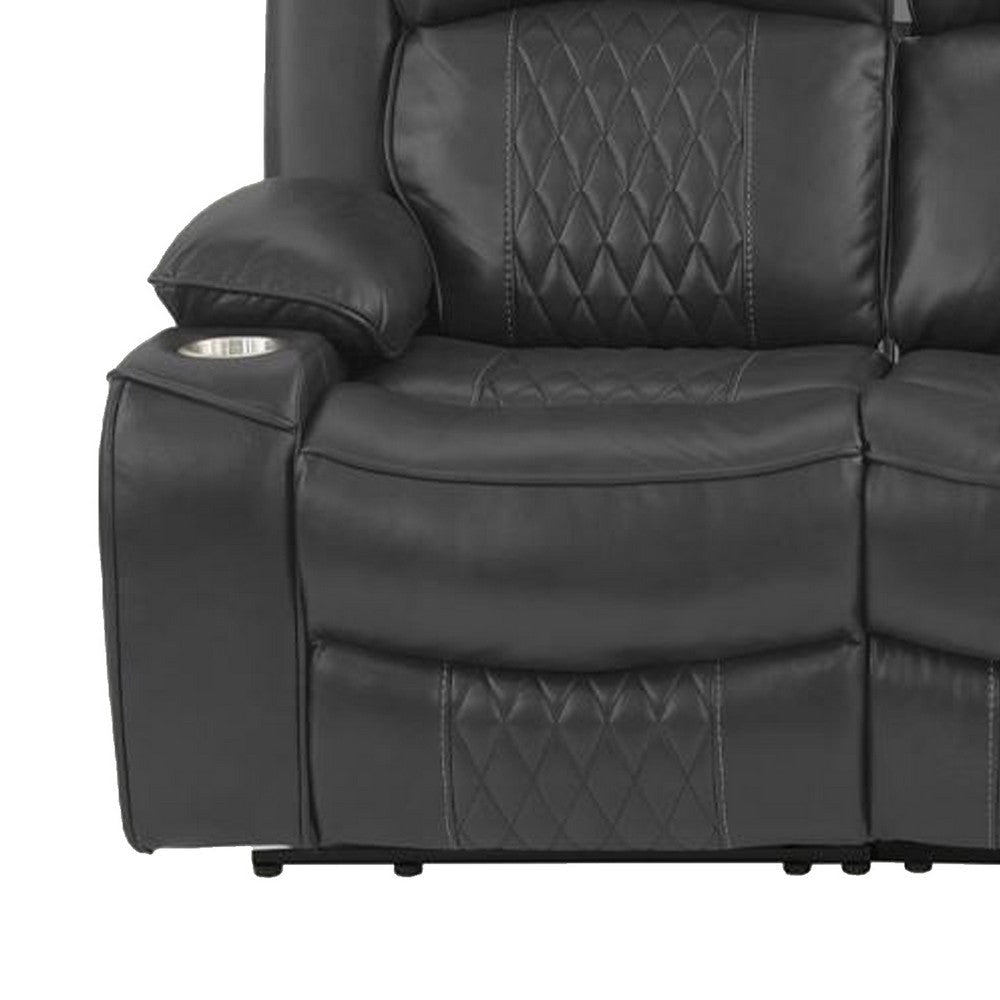 Seda 80 Inch Power Reclining Sofa USB Port Charcoal Vegan Faux Leather By Casagear Home BM300318