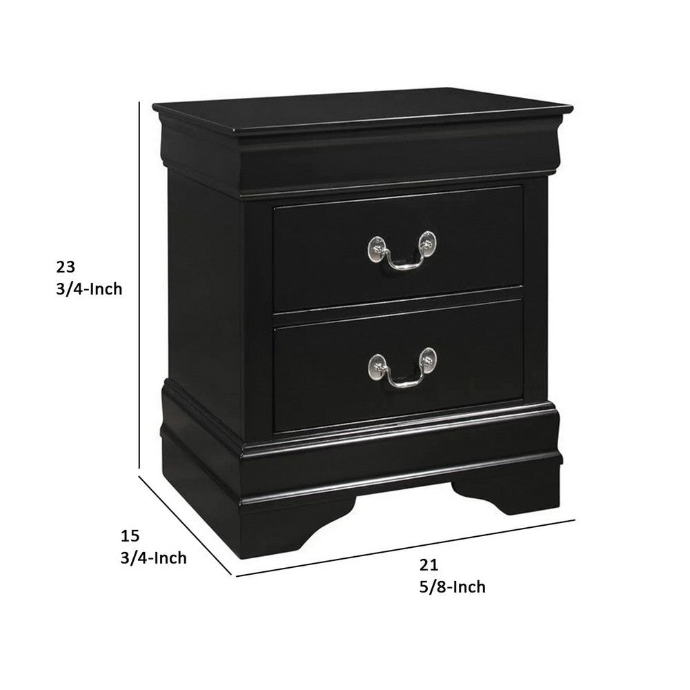 Ryla 24 Inch Nightstand 2 Drawers Solid Wood Metal Drop Handles Black By Casagear Home BM300570