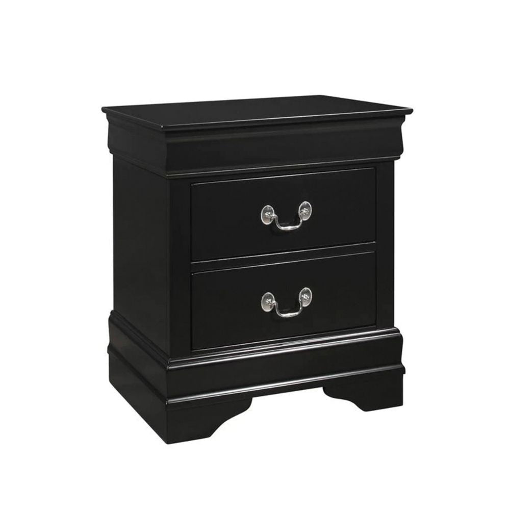 Ryla 24 Inch Nightstand, 2 Drawers, Solid Wood, Metal Drop Handles, Black By Casagear Home