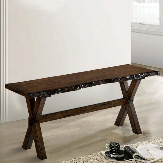 Naef 54" Dining Bench, Walnut Brown, Live Edges, Angled Legs By Casagear Home