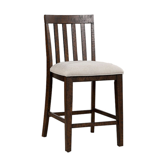 Shaw 25 Inch Counter Height Chair Slatted Back Beige Seat Brown Wood By Casagear Home BM300655