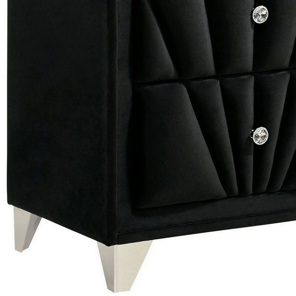 Ino 28 Inch Modern Nightstand Velvet Upholstery Art Deco Style Black By Casagear Home BM300693