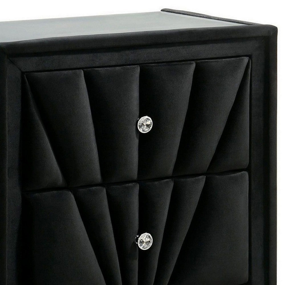 Ino 28 Inch Modern Nightstand Velvet Upholstery Art Deco Style Black By Casagear Home BM300693