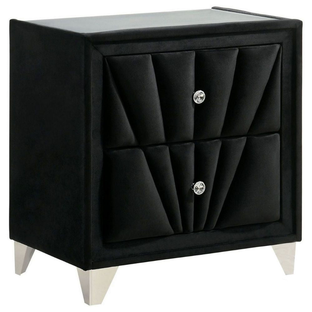 Ino 28 Inch Modern Nightstand, Velvet Upholstery, Art Deco Style, Black By Casagear Home