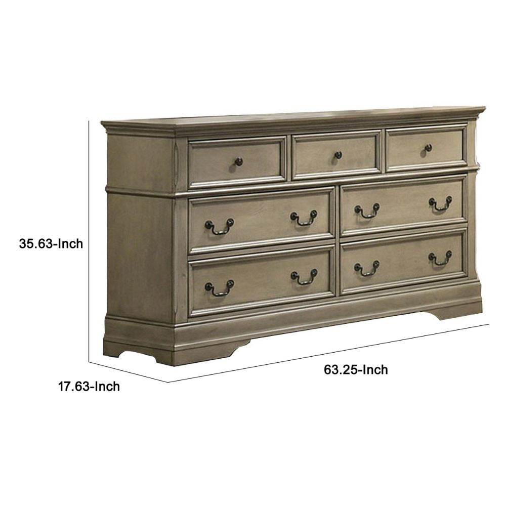 Muzan 61 Inch Dresser 7 Drawers Felt Lined Top Drawers Molded Trim Gray By Casagear Home BM300694