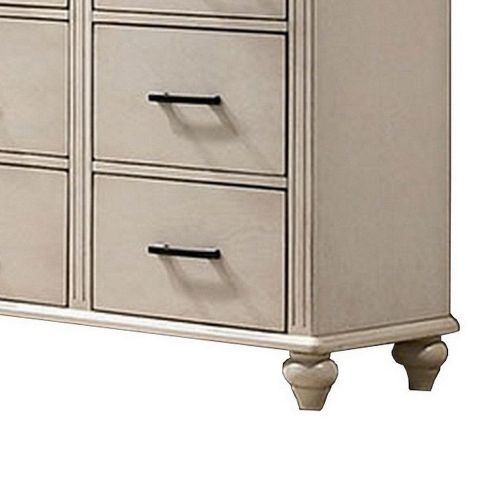 Giyu 63 Inch Modern Wide Dresser 9 Drawers Fluted Panels Antique White By Casagear Home BM300697