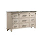 Giyu 63 Inch Modern Wide Dresser, 9 Drawers, Fluted Panels, Antique White  By Casagear Home