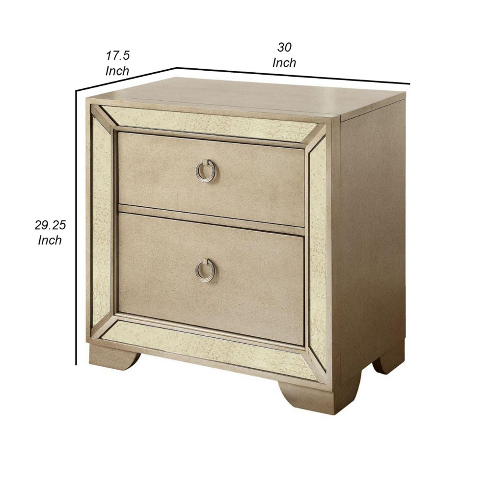 Leena 30’ Nightstand Mirror Trim 2 Drawers Champagne Gold By Casagear Home BM300705