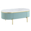 Ville 48’’ Oblong Coffee Table Faux Marble Top Teal White By Casagear Home BM300712