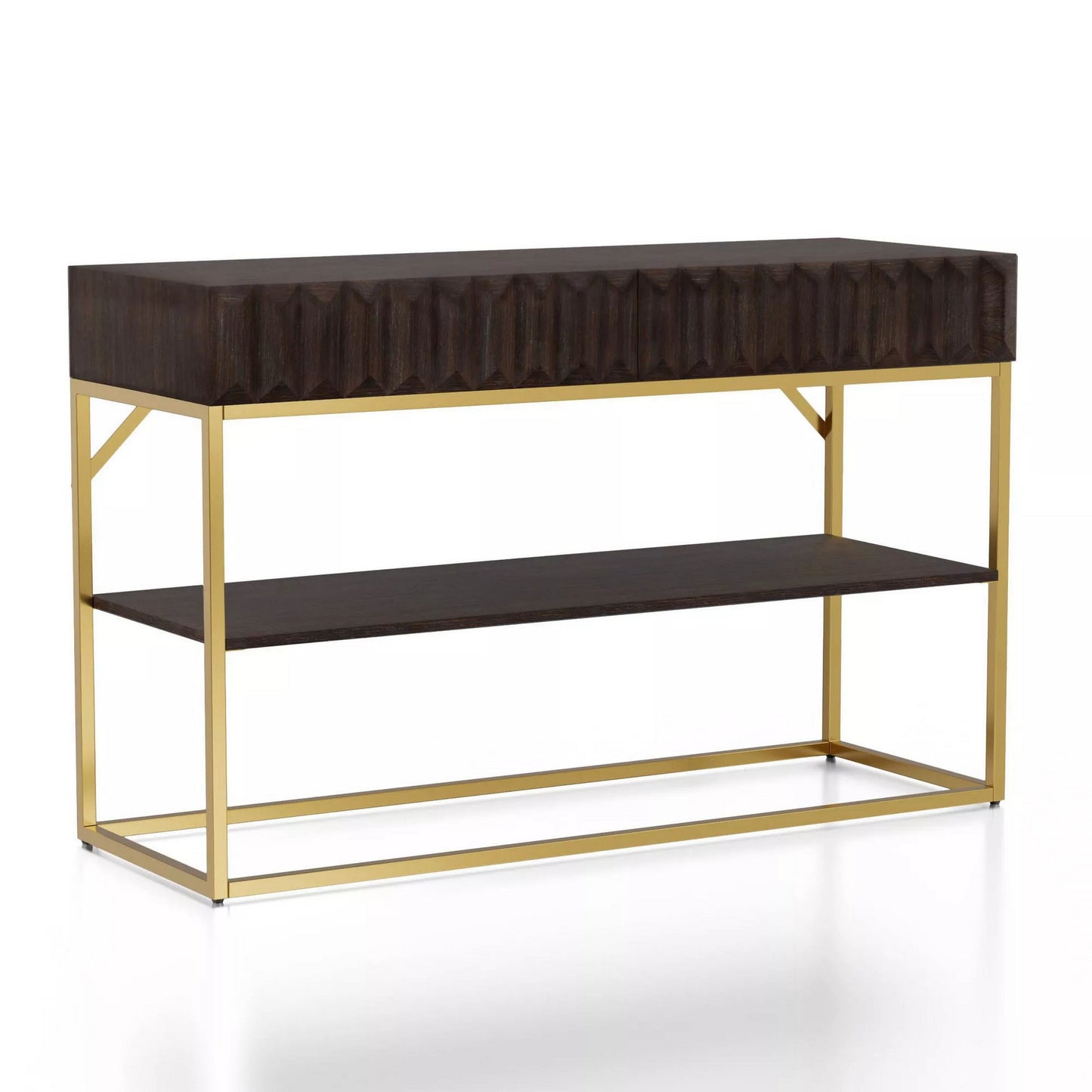 Bran 48’’ Sofa Console Table Gold Steel Base Brown Wood By Casagear Home BM300727