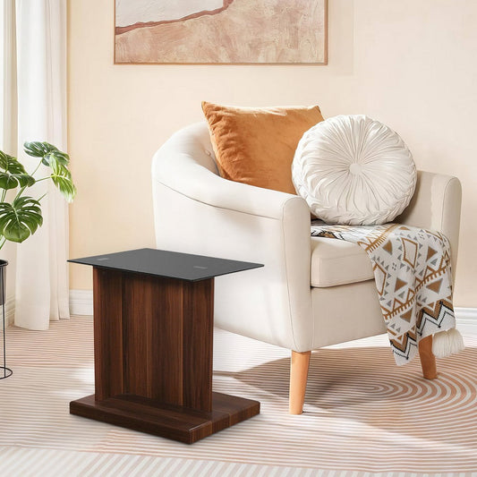 Liam 22" Square Pedestal Side End Table, Brown, Glass Top By Casagear Home