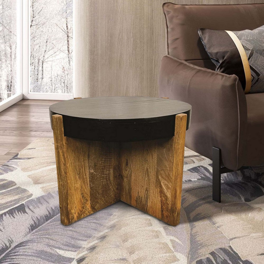 Oza 24’ Side Table Distressed Top Crossed Base Brown By Casagear Home BM300768