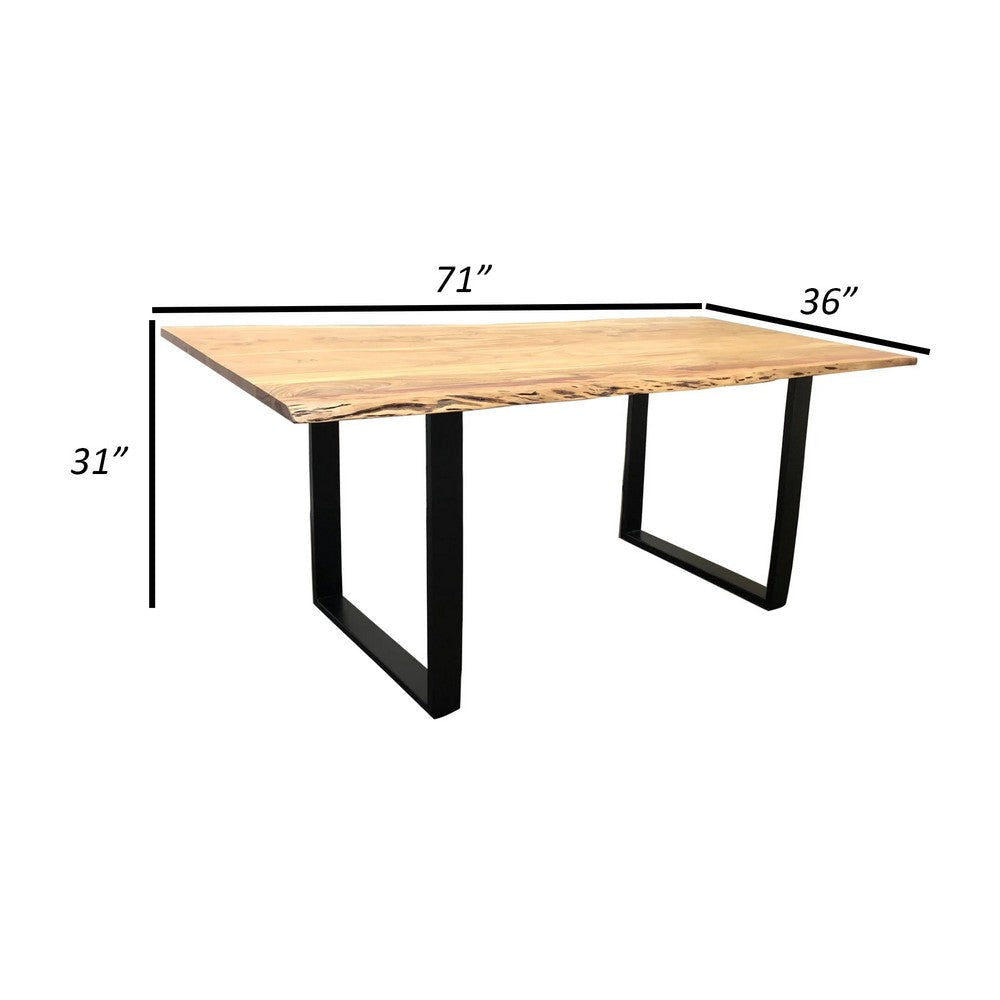 71 Inch Live Edge Dining Table U Design Black Metal Legs Natural Brown By Casagear Home BM300784