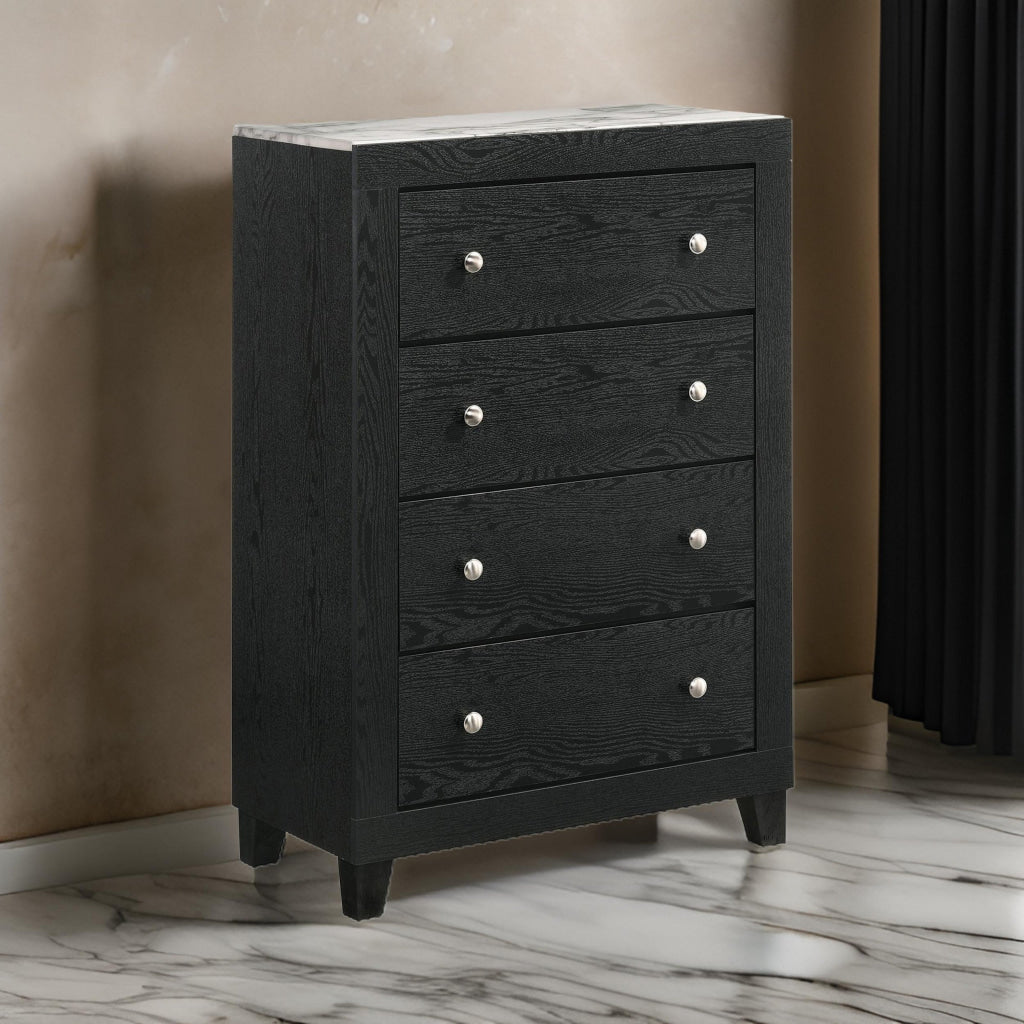 Yoh 47’’ 4 Drawer Dresser Chest Marble Top Metal Black By Casagear Home BM300825