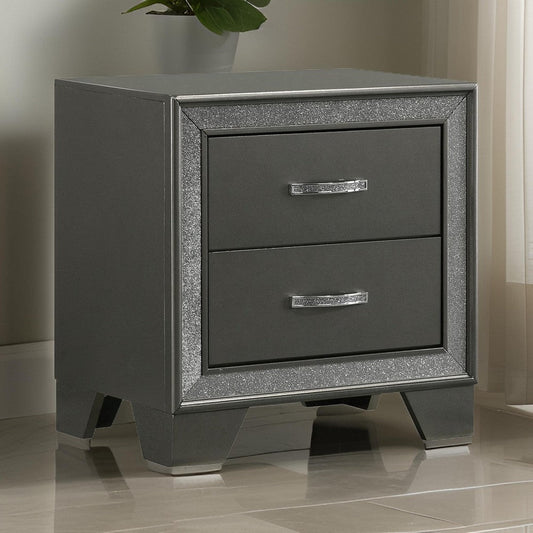 Zula 24" 2 Drawer Nightstand, Faux Diamond Trim, Metal, Gray By Casagear Home