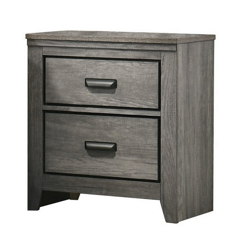 Lei 26’’ 2 Drawer Nightstand Sleek Metal Handles Gray Wood By Casagear Home BM300828