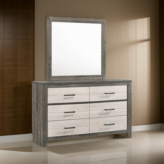 Yaz 58" 6 Drawer Dresser, Bar Handles, White and Gray By Casagear Home