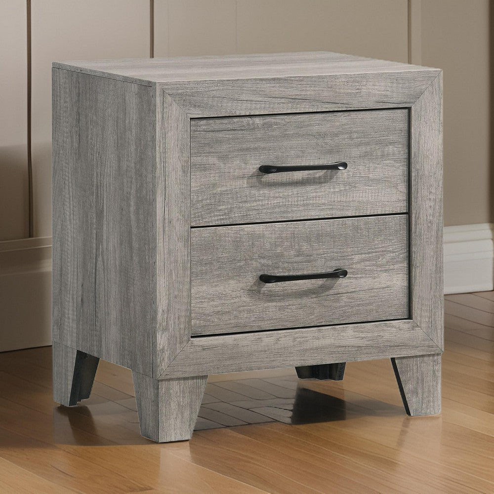 Isha 24" 2 Drawer Nightstand, Metal Handles, Driftwood Gray By Casagear Home