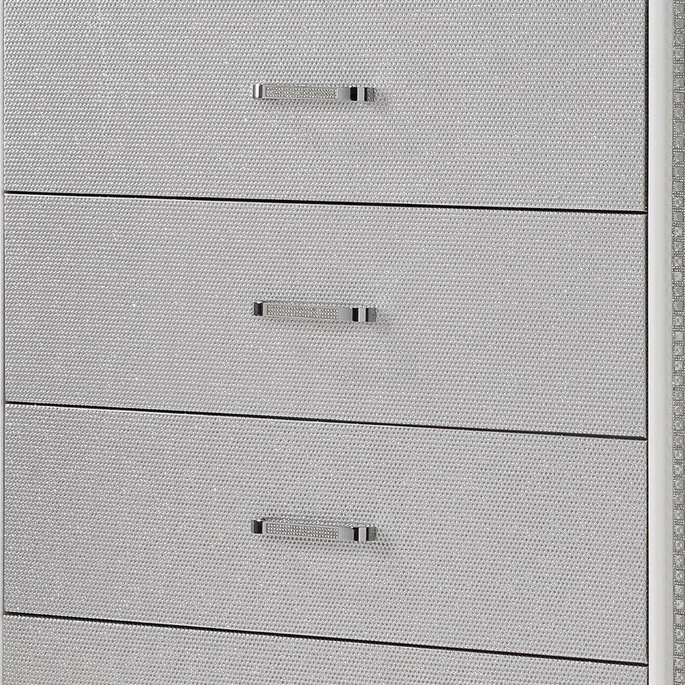 Abi 54 Inch Tall 5 Drawer Dresser Chest Textured Front Crystals White By Casagear Home BM300860